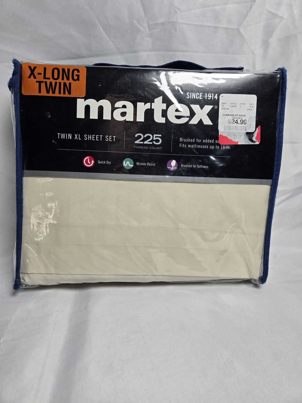 Martex 225-Thread Count Twin XL Sheet Set in Cream